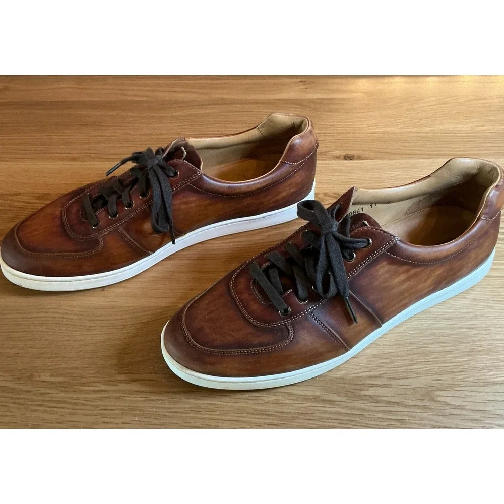 Magnanni 20841 Mens 11‎ Brown Burnished Leather Sneakers Lace Up Shoes Spain